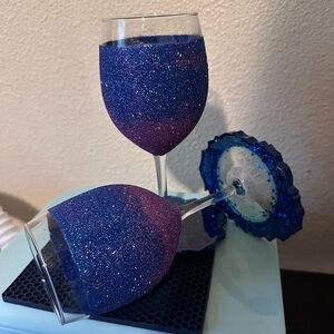 Glittery Blue and Purple Wine Glasses